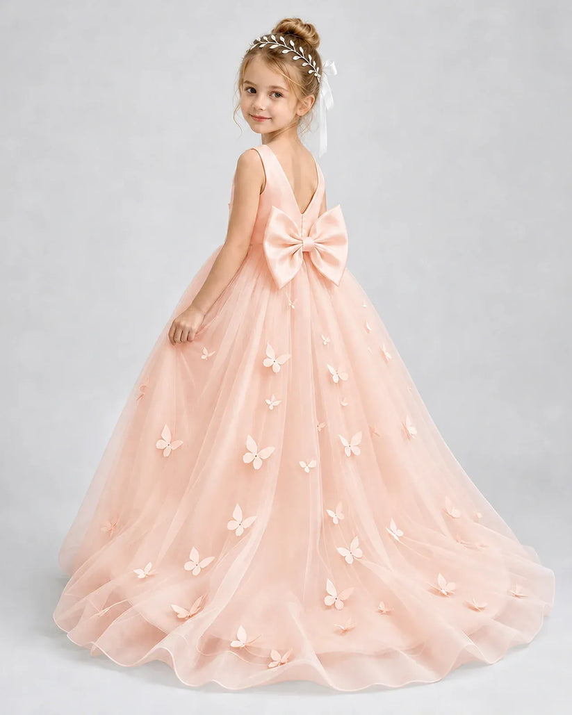 Blush Pink Tulle Ball Gown Pageant Dress Back View