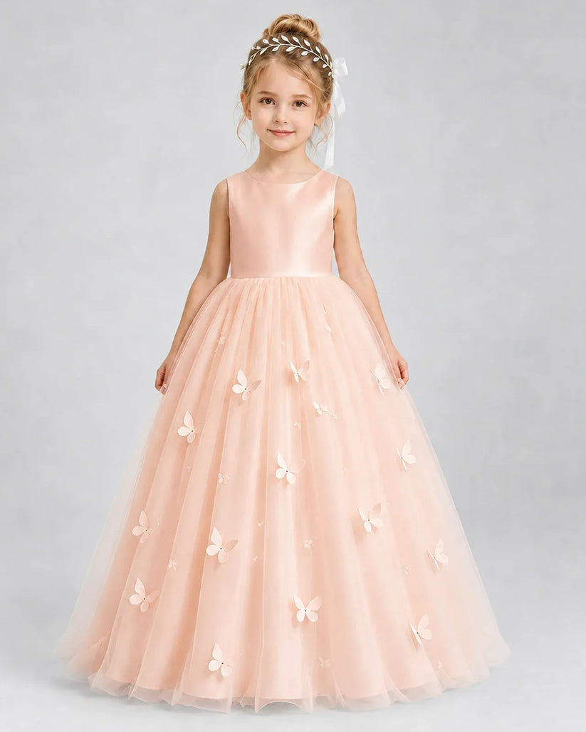 Blush Pink Tulle A-line Pageant Dress Front View