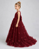 Burgundy Tulle A-line Pageant Dress Side View