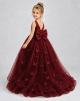 Burgundy Tulle A-line Pageant Dress Back View
