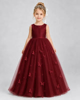 Burgundy Tulle A-line Pageant Dress Front View