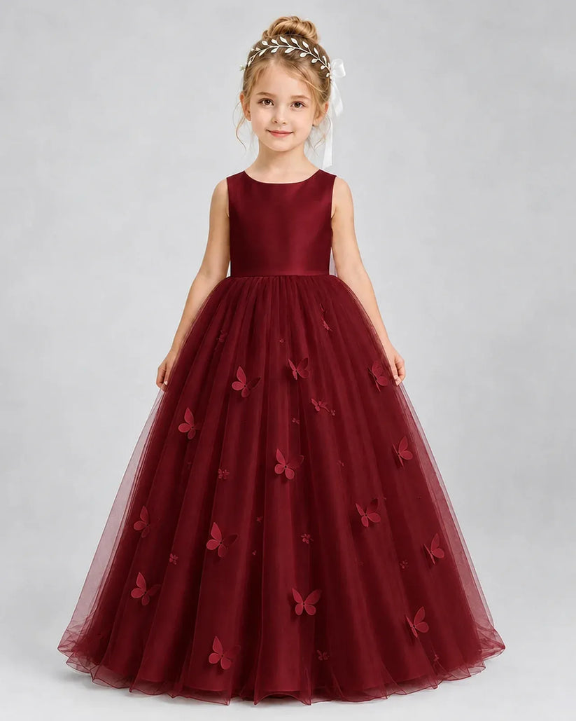 Burgundy Tulle A-line Pageant Dress Front View