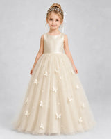 Champagne Tulle Ball Gown Pageant Dress Front View