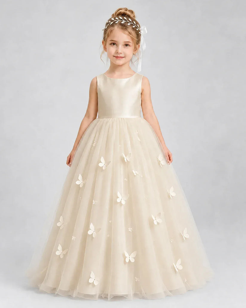 Champagne Tulle Ball Gown Pageant Dress Front View