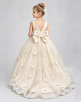 Champagne Tulle Ball Gown Pageant Dress Back View
