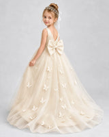 Champagne Tulle Ball Gown Pageant Dress Back View
