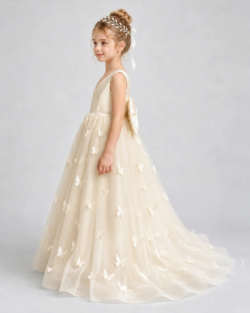 Champagne Tulle A-line Pageant Dress Side View