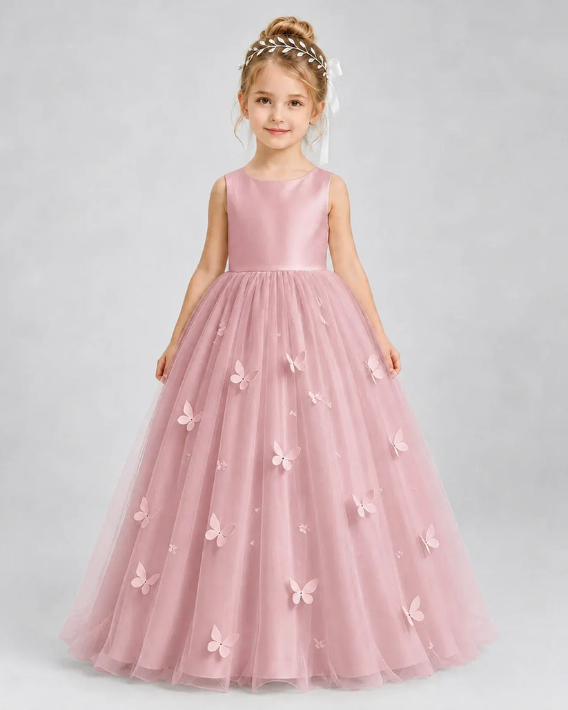 Dusty Rose Tulle A-line Pageant Dress Front View