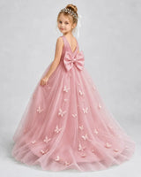 Dusty Rose Tulle Ball Gown Pageant Dress Back View