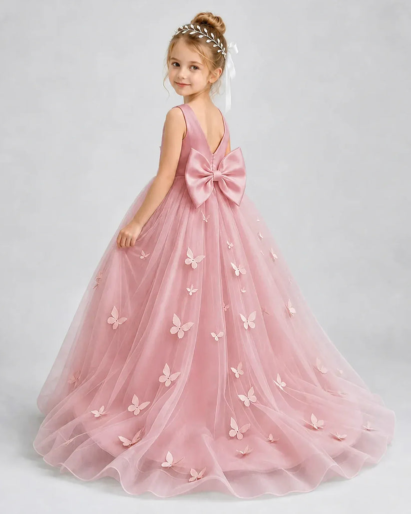 Dusty Rose Tulle Ball Gown Pageant Dress Back View