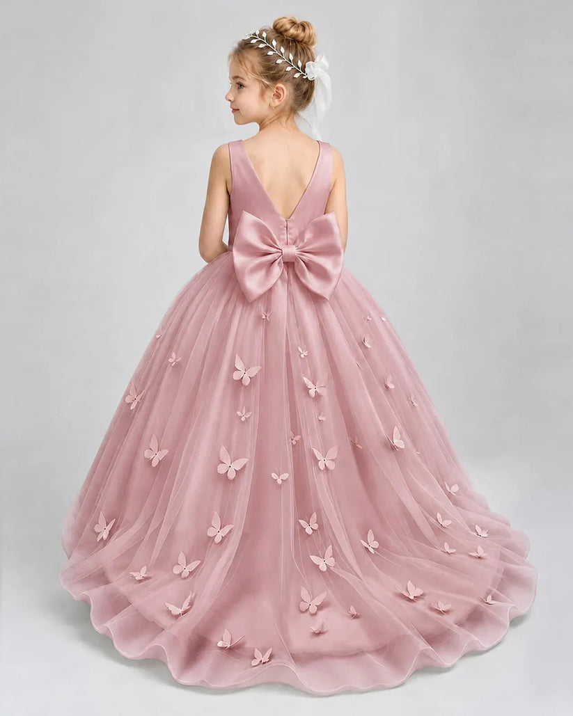 Dusty Rose Tulle Ball Gown Pageant Dress Back View
