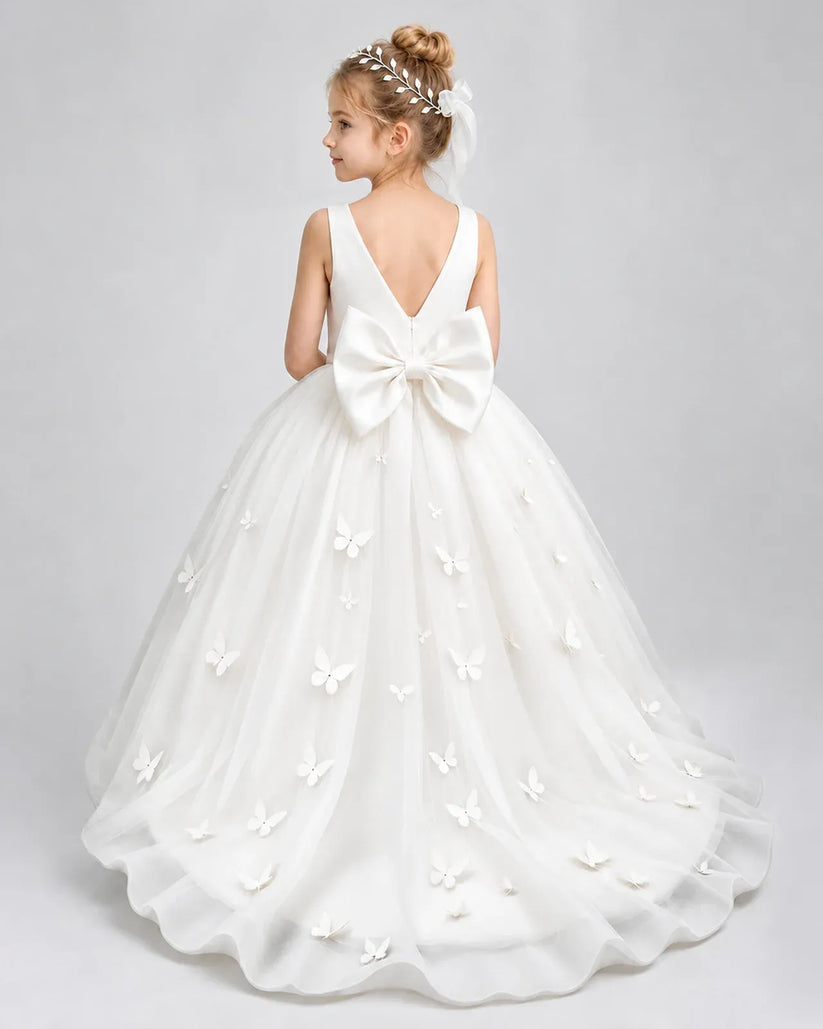 Ivory Tulle Ball Gown Pageant Dress Back View