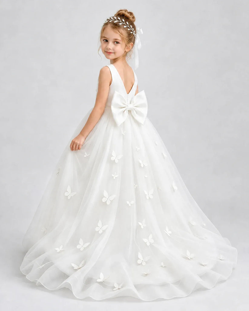 Ivory Tulle Ball Gown Pageant Dress Back View