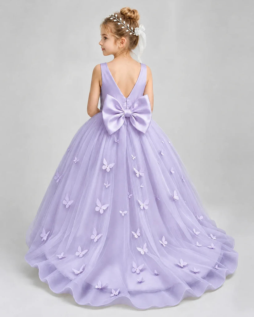 Lavender Tulle Ball Gown Pageant Dress Back View
