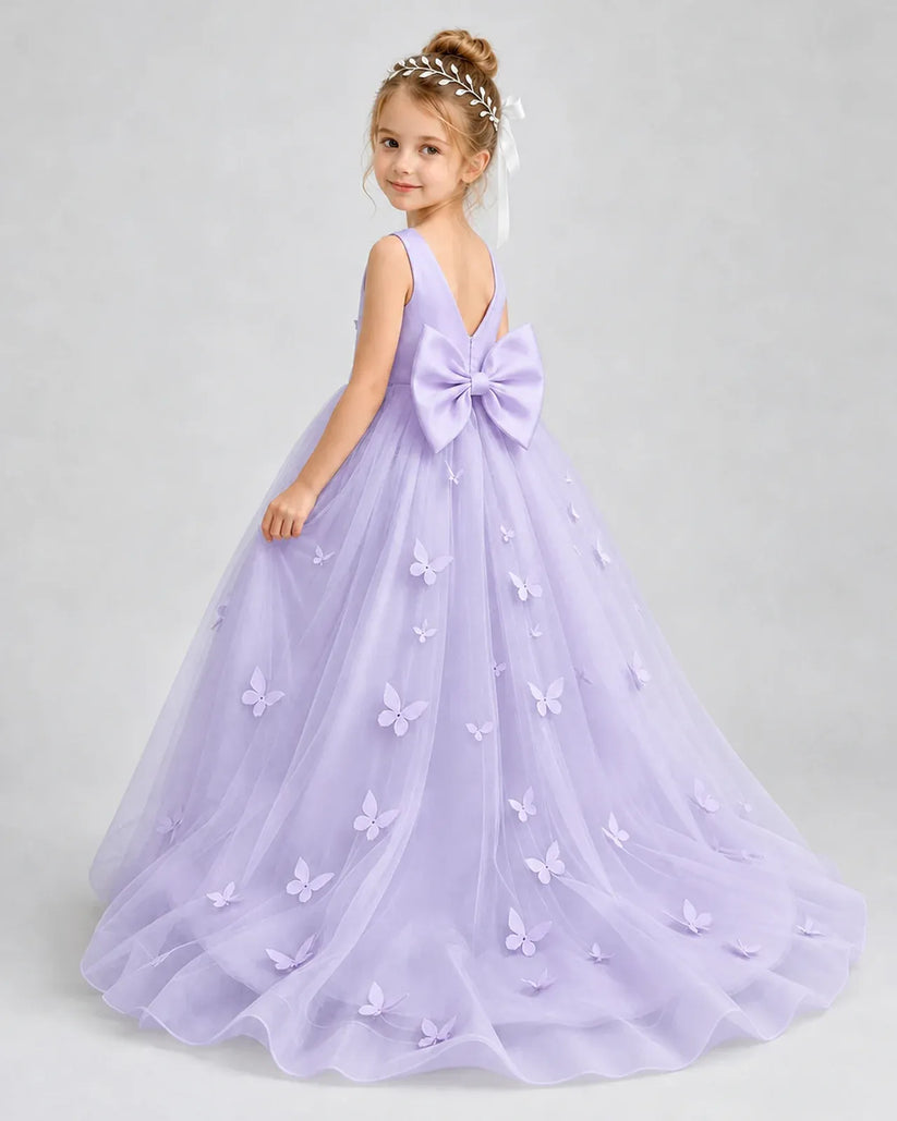 Lavender Tulle Ball Gown Pageant Dress Back View