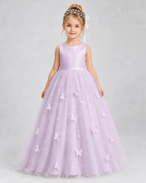 Lilac Pageant Dress 3D Butterfly Applique Bow Back Tulle Ball Gown Front View