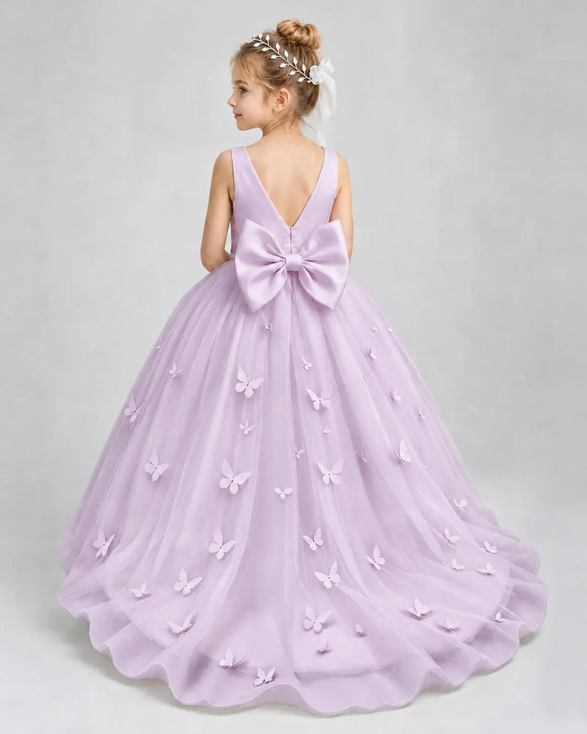 Lilac Tulle Ball Gown Pageant Dress Back View
