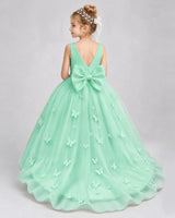 Mint Green Tulle Ball Gown Pageant Dress Back View