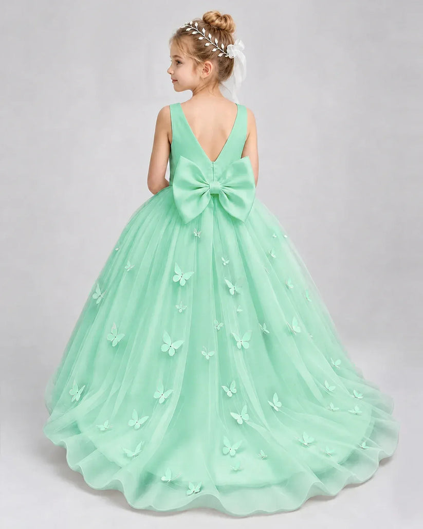 Mint Green Tulle Ball Gown Pageant Dress Back View