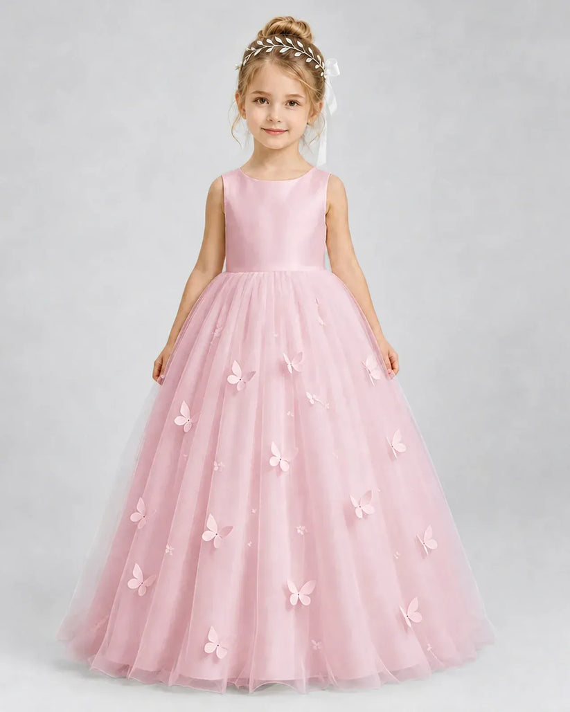 Pink Tulle A-line Pageant Dress Front View