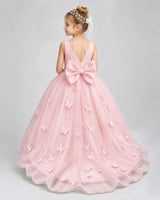 Pink Tulle Ball Gown Pageant Dress Back View
