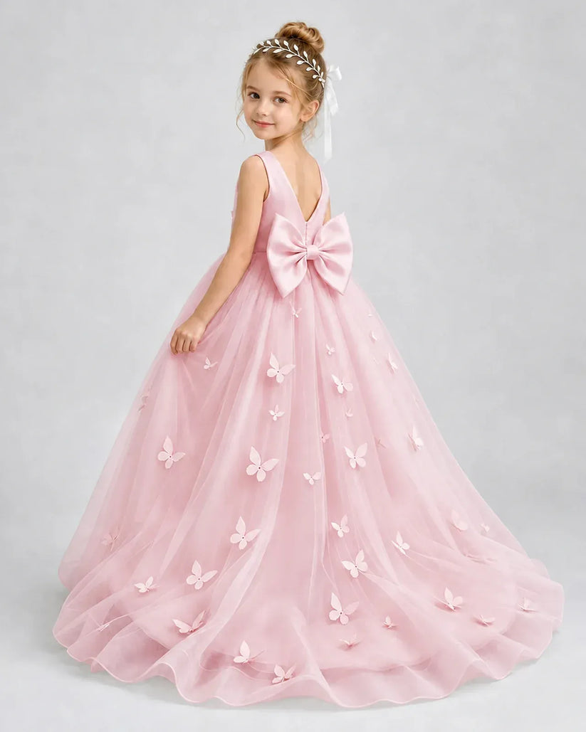 Pink Tulle Ball Gown Pageant Dress Back View