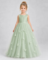 Sage Green Tulle A-line Pageant Dress Front View
