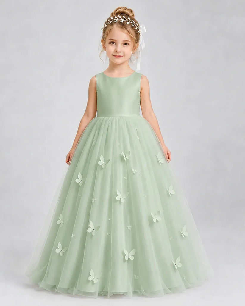 Sage Green Tulle A-line Pageant Dress Front View