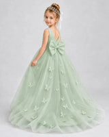 Sage Green Tulle A-line Pageant Dress Back View