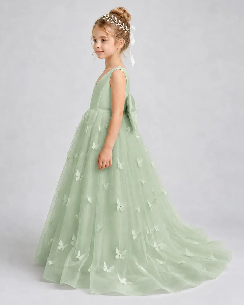 Sage Green Tulle A-line Pageant Dress Side View