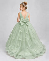 Sage Green Tulle Ball Gown Pageant Dress Back View