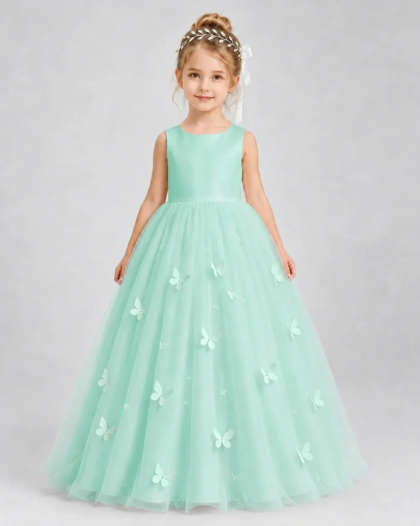 Turquoise Tulle Ball Gown Pageant Dress Front View
