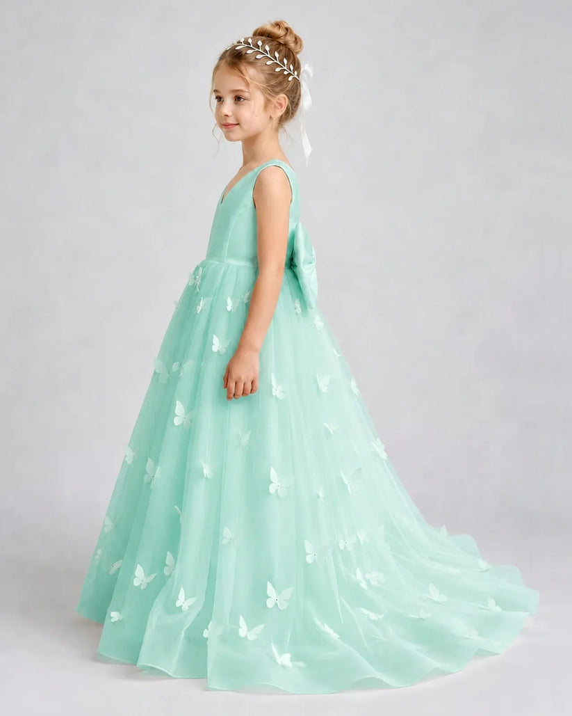 Turquoise Tulle A-line Pageant Dress Side View