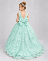 Turquoise Tulle Ball Gown Pageant Dress Back View