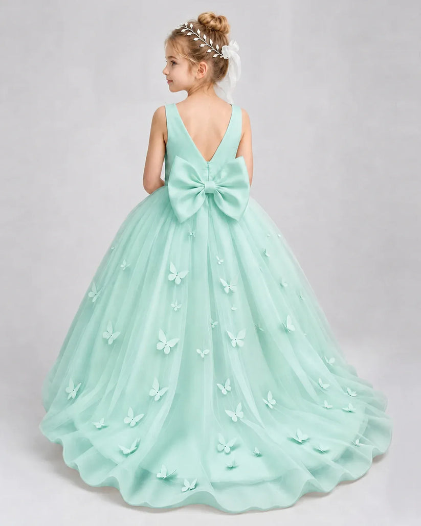 Turquoise Tulle Ball Gown Pageant Dress Back View