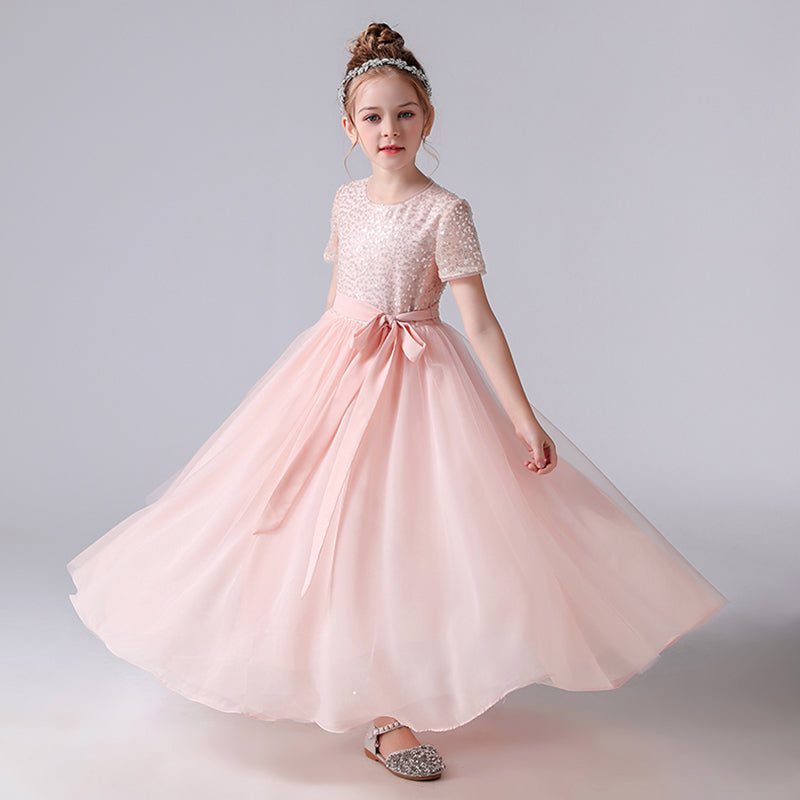 Pink Flower Girl Dresses For Wedding Sequin Junior Bridesmaid Dresses Tulle Princess Dress