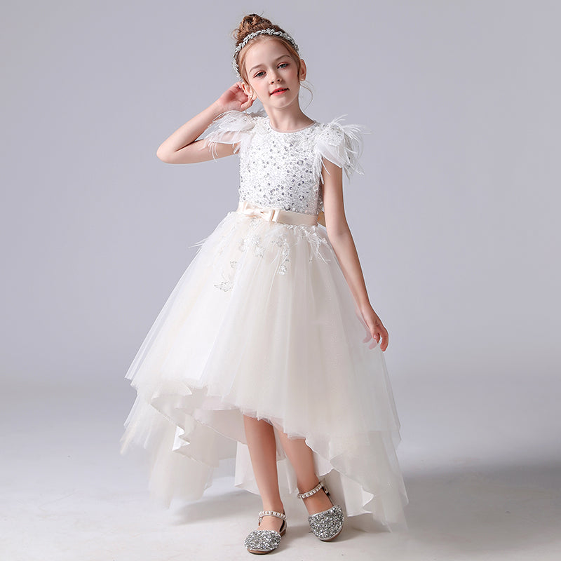 Little Girls Sequin Pageant Dresses White Birthday Ball Gown For Girls Tulle Fancy Party Dresses