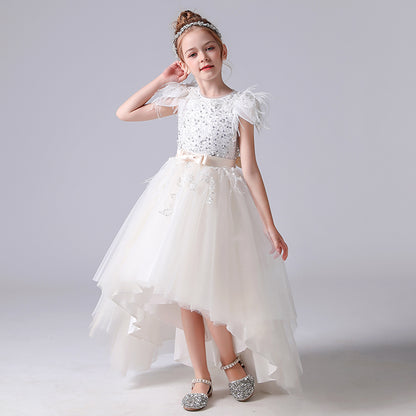 Little Girls Sequin Pageant Dresses White Birthday Ball Gown For Girls Tulle Fancy Party Dresses