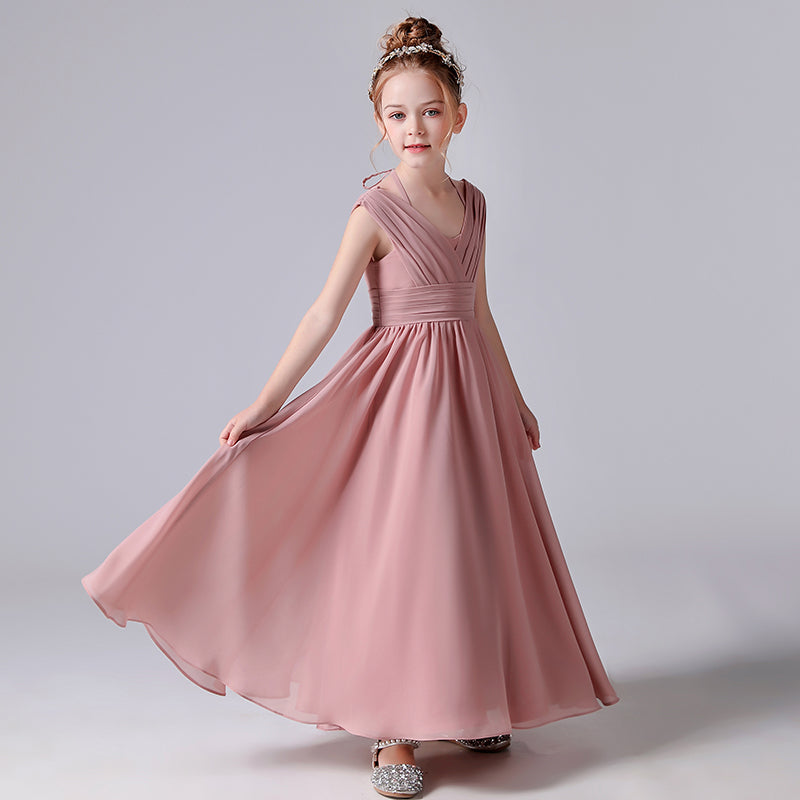 Junior Bridesmaid Dresses For Wedding Dusty Rose Chiffon Flower Girl Dresses Formal Pagaent Party Dresses Sleeveless