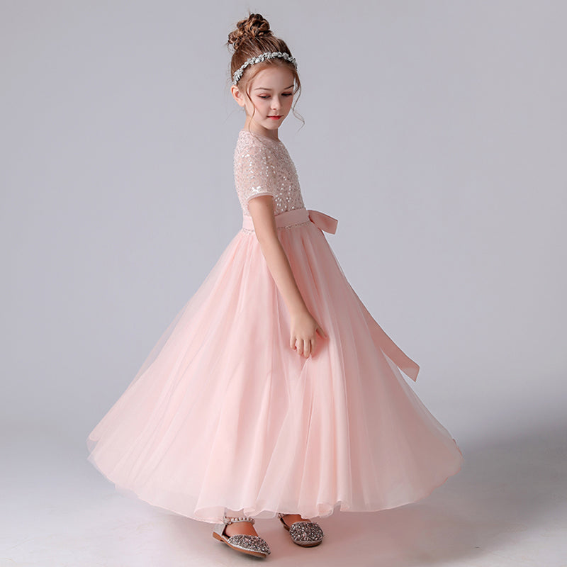 Pink Flower Girl Dresses For Wedding Sequin Junior Bridesmaid Dresses Tulle Princess Dress