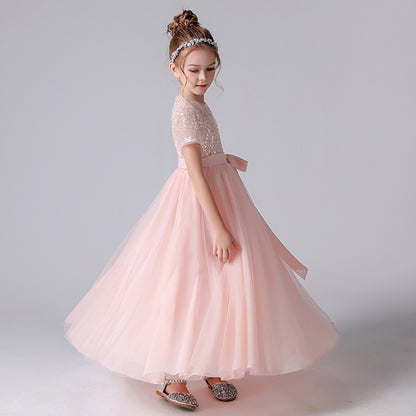 Pink Flower Girl Dresses For Wedding Sequin Junior Bridesmaid Dresses Tulle Princess Dress