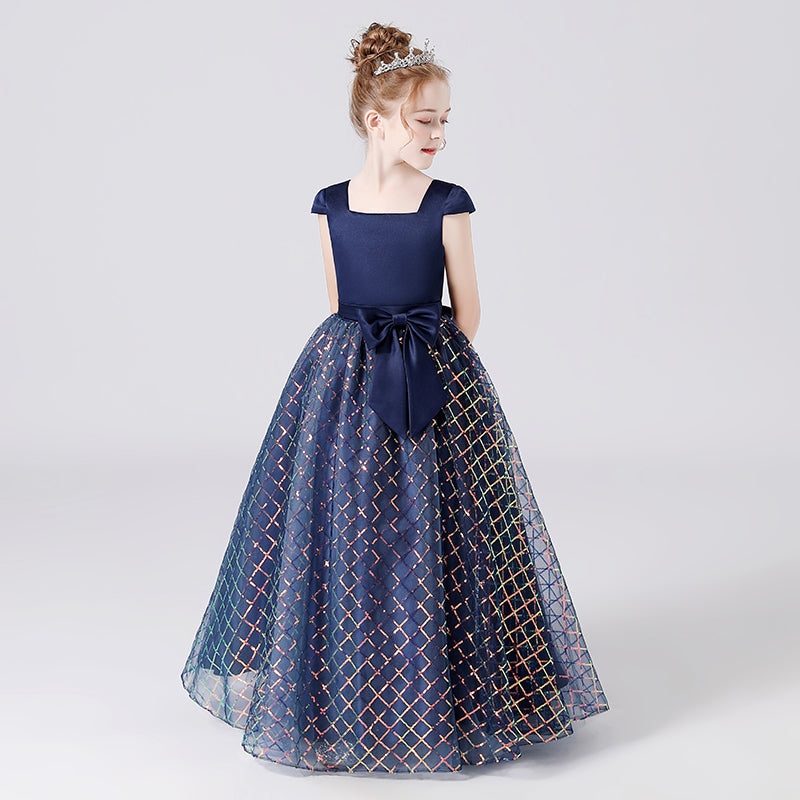 Junior Pageant Dress Navy Birthday Party Gown Square Neck Elegant Special Occasion Dresses