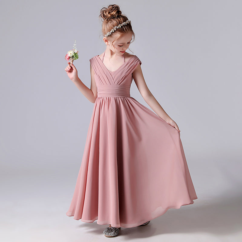 Junior Bridesmaid Dresses For Wedding Dusty Rose Chiffon Flower Girl Dresses Formal Pagaent Party Dresses Sleeveless