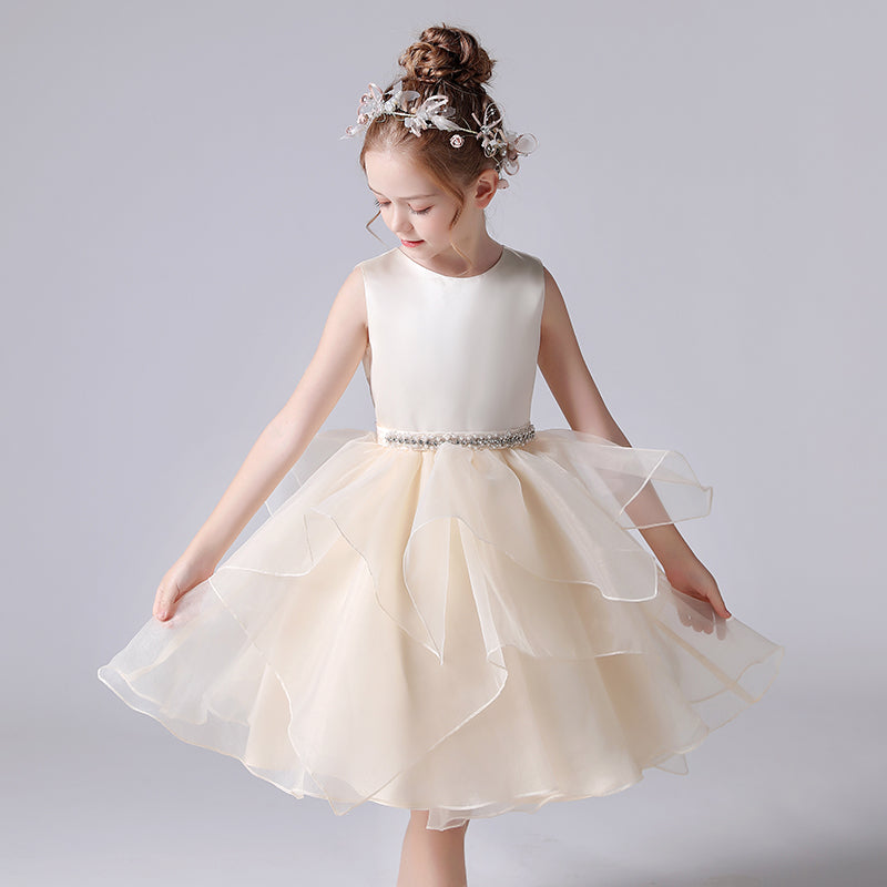 Champagne Flower Girl Dress Junior Bridesmaid Dresses For Wedding Princess Tulle Party Dresses Sleeveless, Champagne / 14 Champagne Flower Girl Dress Junior Bridesmaid Dresses For Wedding Princess Tulle Party Dresses Sleeveless, Champagne / 14