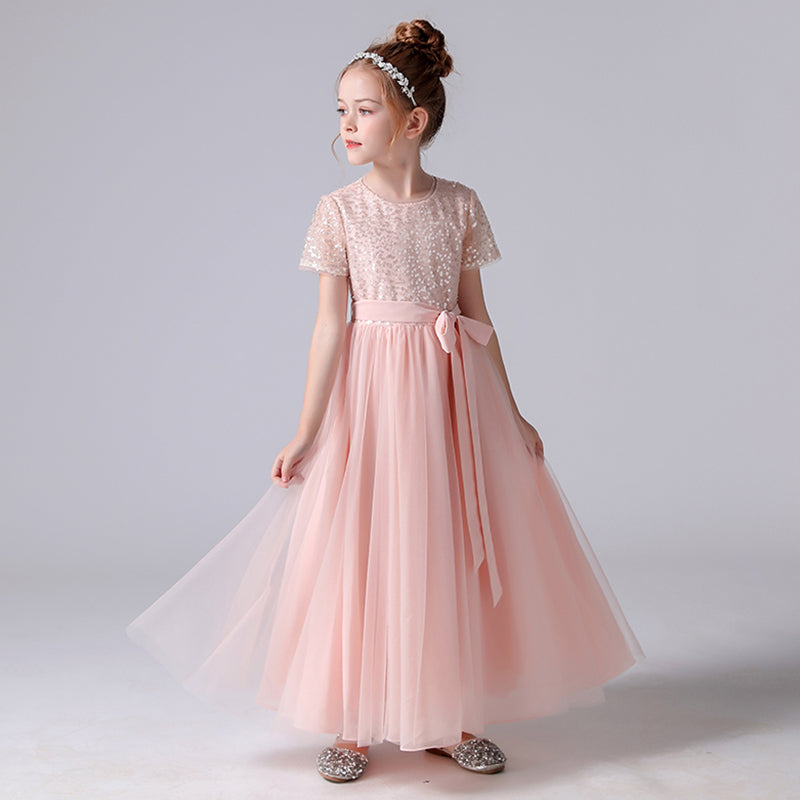 Pink Flower Girl Dresses For Wedding Sequin Junior Bridesmaid Dresses Tulle Princess Dress