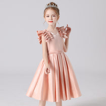 Dideyttawl Flower Girl Dresses V-Neck Little Girl Bridesmaid Dress For Wedding Toddler Princess Formal Dress
