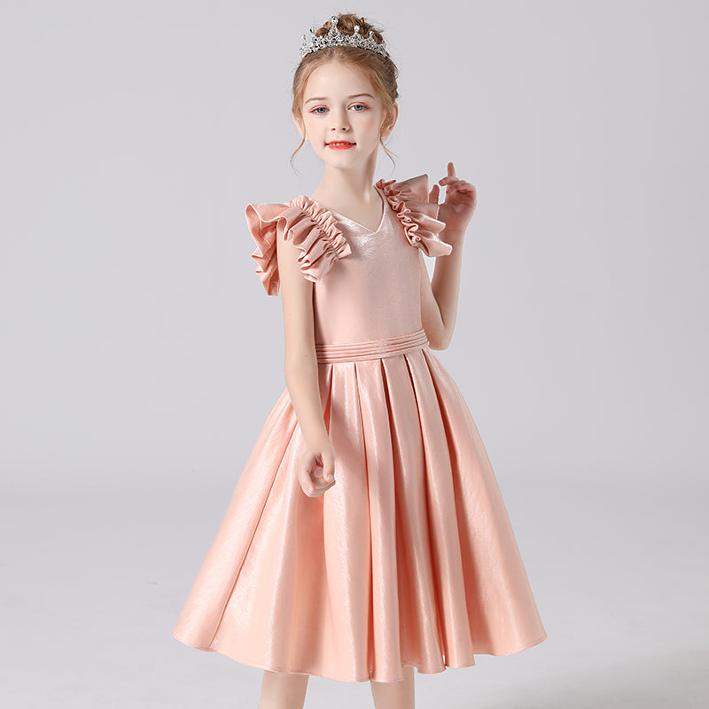 Dideyttawl Flower Girl Dresses V-Neck Little Girl Bridesmaid Dress For Wedding Toddler Princess Formal Dress