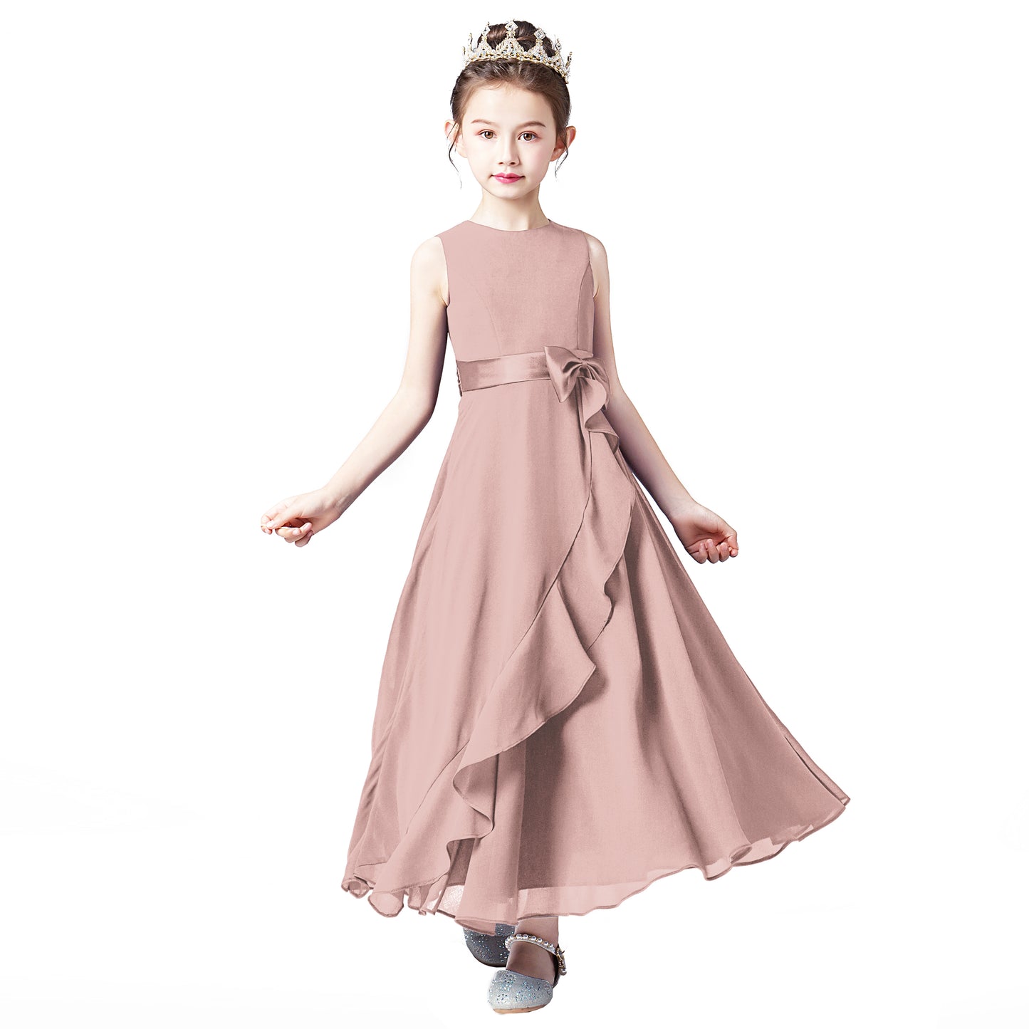 Little GirlS Long Juniors Bridesmaid Dress Wedding Flower Girls Formal Party Pageant Dresses Chiffon Sleeveless Maxi Dress