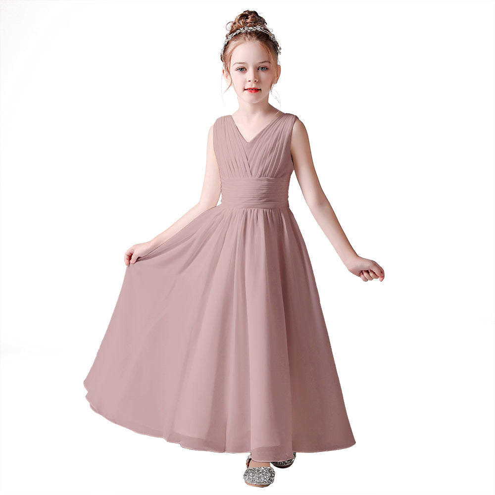 Little Girls Pageant Dress Formal Party Long Chiffon Flower Girl Dresses Wedding Sleeveless Junior Bridesmaid Dress
