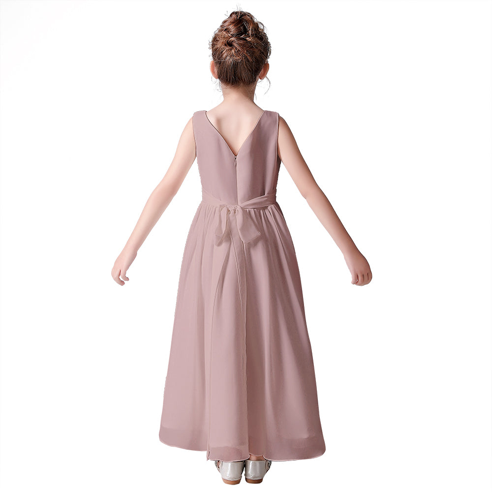 Little Girls Pageant Dress Formal Party Long Chiffon Flower Girl Dresses Wedding Sleeveless Junior Bridesmaid Dress